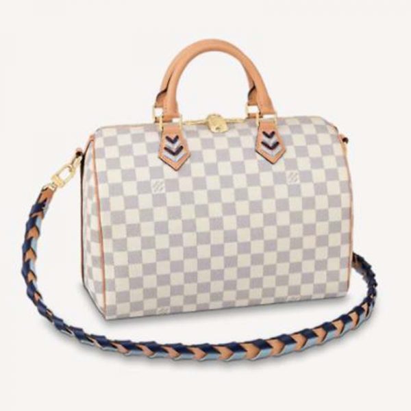 Louis Vuitton LV Unisex Speedy 30 Bandoulière Blue Damier Azur Coated Canvas (2)