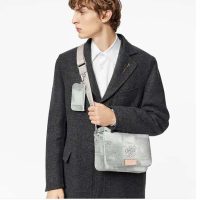 Louis Vuitton LV Unisex Trio Messenger Stone Gray Damier Salt Canvas Cowhide Leather