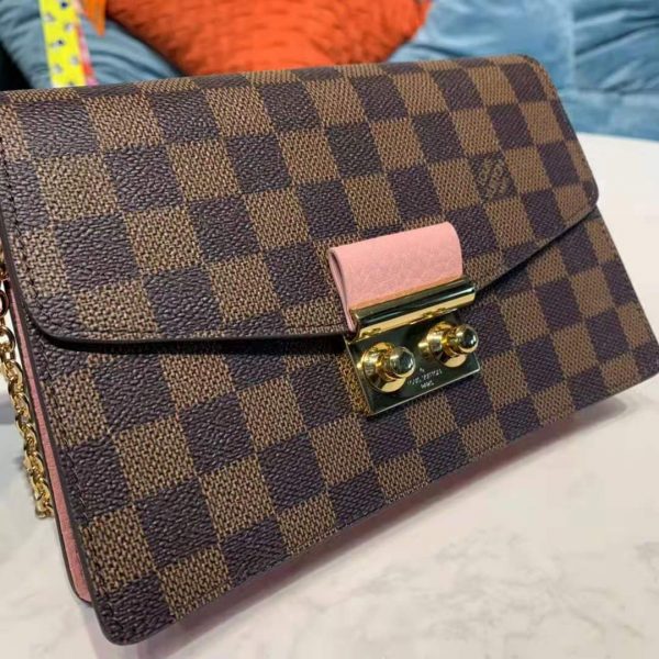 Louis Vuitton LV Women Croisette Chain Wallet Magnolia Pink Damier Ebene Coated Canvas (10)