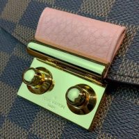 Louis Vuitton LV Women Croisette Chain Wallet Magnolia Pink Damier Ebene Coated Canvas