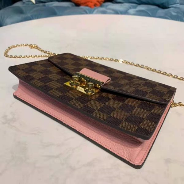 Louis Vuitton LV Women Croisette Chain Wallet Magnolia Pink Damier Ebene Coated Canvas (14)