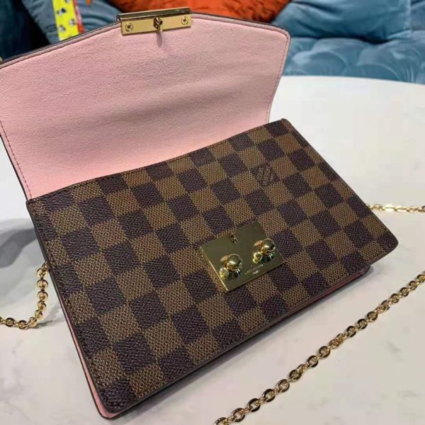 Louis Vuitton LV Women Croisette Chain Wallet Magnolia Pink Damier Ebene Coated Canvas (4)