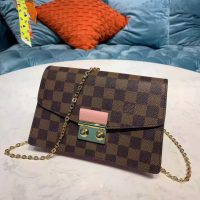 Louis Vuitton LV Women Croisette Chain Wallet Magnolia Pink Damier Ebene Coated Canvas