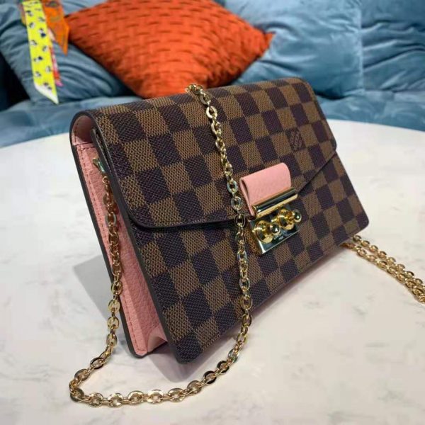 Louis Vuitton LV Women Croisette Chain Wallet Magnolia Pink Damier Ebene Coated Canvas (8)