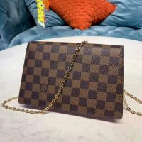 Louis Vuitton LV Women Croisette Chain Wallet Magnolia Pink Damier Ebene Coated Canvas