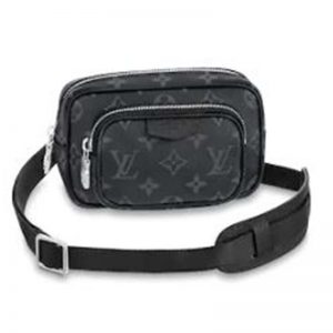 Louis Vuitton LV Women Outdoor Pouch Taigarama Noir Black Coated Canvas Cowhide Leather