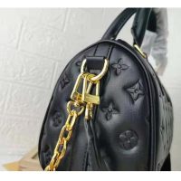 Louis Vuitton LV Women Speedy Bandoulière 22 Handbag Black Embossed Lambskin Leather