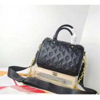 Louis Vuitton LV Women Speedy Bandoulière 22 Handbag Black Embossed Lambskin Leather