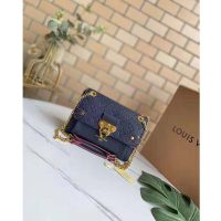 Louis Vuitton Women Vavin PM Handbag Navy Blue Red Embossed Supple Grained Cowhide