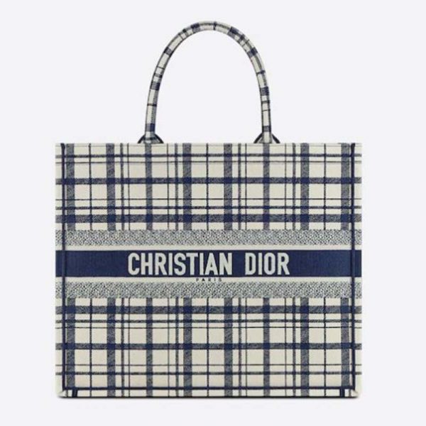 Dior Women Dior Book Tote Blue Check’n’Dior Embroidery