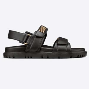 Dior Women Shoes DiorAct Sandal Black Lambskin Gold-Finish Metal DIOR Signature