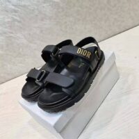 Dior Women Shoes DiorAct Sandal Black Lambskin Gold-Finish Metal DIOR Signature