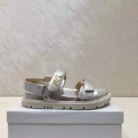 Dior Women Shoes DiorAct Sandal Silver-Tone Shiny Laminated Calfskin