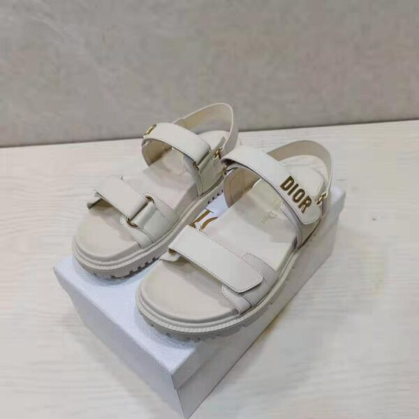 Dior Women Shoes DiorAct Sandal White Lambskin Gold-Finish Metal DIOR Signature (7)