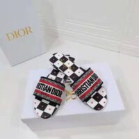 Dior Women Shoes Dway Dioramour Slide White Black Red D-Chess Heart Embroidered Cotton