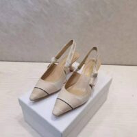 Dior Women Shoes J’Adior Slingback Pump Two-Tone Embroidered Cotton Ribbon Flat Bow