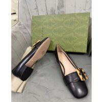 Gucci GG Women Ballet Flat with Bamboo Buckle Black Leather