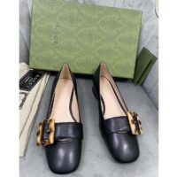 Gucci GG Women Ballet Flat with Bamboo Buckle Black Leather