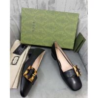 Gucci GG Women Ballet Flat with Bamboo Buckle Black Leather