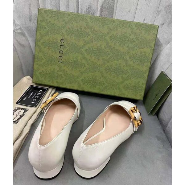 Gucci GG Women Ballet Flat with Bamboo Buckle White Leather (13)