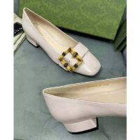 Gucci GG Women Ballet Flat with Bamboo Buckle White Leather