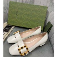 Gucci GG Women Ballet Flat with Bamboo Buckle White Leather