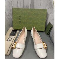 Gucci GG Women Ballet Flat with Bamboo Buckle White Leather