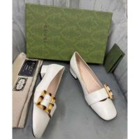 Gucci GG Women Ballet Flat with Bamboo Buckle White Leather