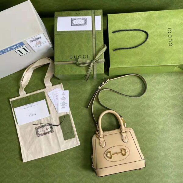 Gucci GG Women Gucci Horsebit 1955 Mini Top Handle Bag Beige Leather (10)