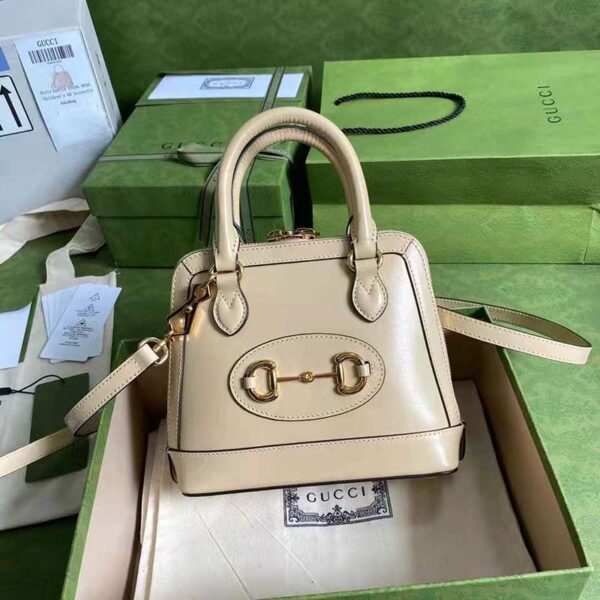 Gucci GG Women Gucci Horsebit 1955 Mini Top Handle Bag Beige Leather (2)