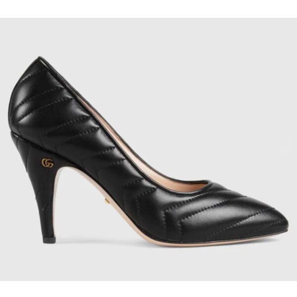 Gucci GG Women Matelassé Pump Black Matelassé Chevron Leather 10 cm Heel