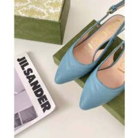 Gucci GG Women Matelassé Sling Back Pastel Blue Matelassé Chevron Leather 7 cm Heel