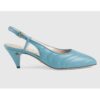 Gucci GG Women Matelassé Sling Back Pastel Blue Matelassé Chevron Leather 7 cm Heel