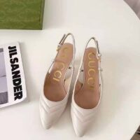 Gucci GG Women Matelassé Sling Back White Matelassé Chevron Leather 7 cm Heel