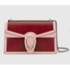 Gucci Women Dionysus Small Shoulder Bag Dark Red Leather with Pink Leather