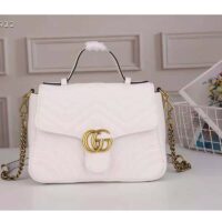 Gucci Women GG Marmont Mini Top Handle Bag White Matelassé Chevron Leather with Heart