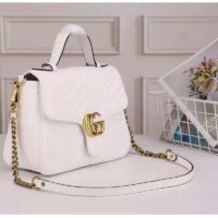 Gucci Women GG Marmont Mini Top Handle Bag White Matelassé Chevron Leather with Heart