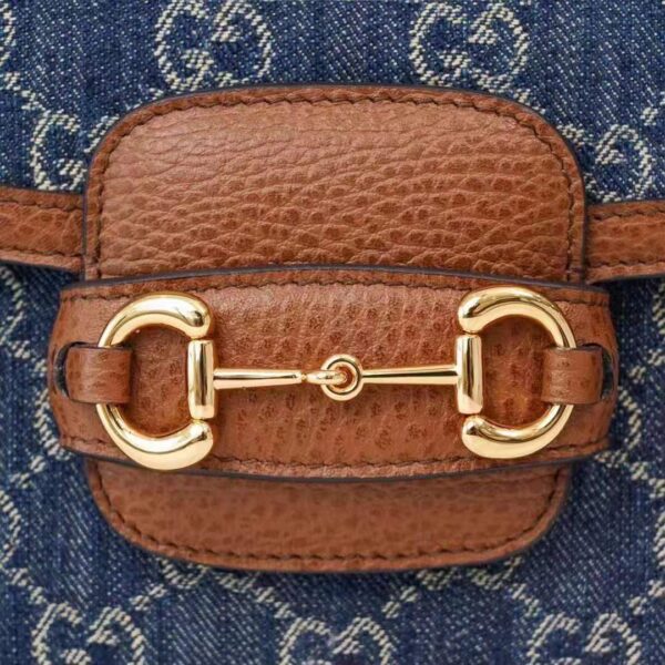 Gucci Women Horsebit 1955 Mini Bag Dark Blue Ivory Eco Washed Organic GG Jacquard Denim (1)