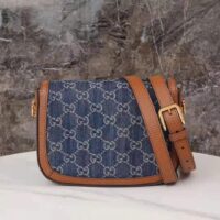 Gucci Women Horsebit 1955 Mini Bag Dark Blue Ivory Eco Washed Organic GG Jacquard Denim (2)