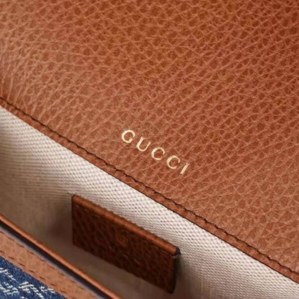 Gucci Women Horsebit 1955 Mini Bag Dark Blue Ivory Eco Washed Organic GG Jacquard Denim (14)