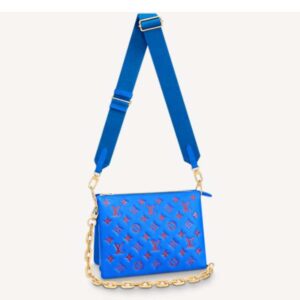 Louis Vuitton LV Unisex Cruissin PM Handbag Blue Red Monogram Embossed Puffy Lambskin