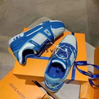 Louis Vuitton LV Unisex LV Trainer Sneaker Blue Monogram Embossed Grained Calf Leather