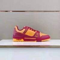 Louis Vuitton LV Unisex LV Trainer Sneaker Bordeaux Red Monogram Embossed Grained Calf Leather