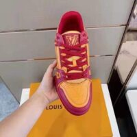 Louis Vuitton LV Unisex LV Trainer Sneaker Bordeaux Red Monogram Embossed Grained Calf Leather