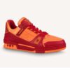 Louis Vuitton LV Unisex LV Trainer Sneaker Bordeaux Red Monogram Embossed Grained Calf Leather