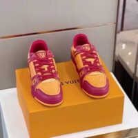 Louis Vuitton LV Unisex LV Trainer Sneaker Bordeaux Red Monogram Embossed Grained Calf Leather