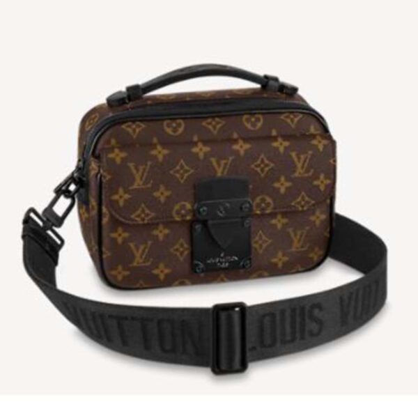 Louis Vuitton LV Unisex S Lock Messenger in Brown Monogram Macassar Coated Canvas