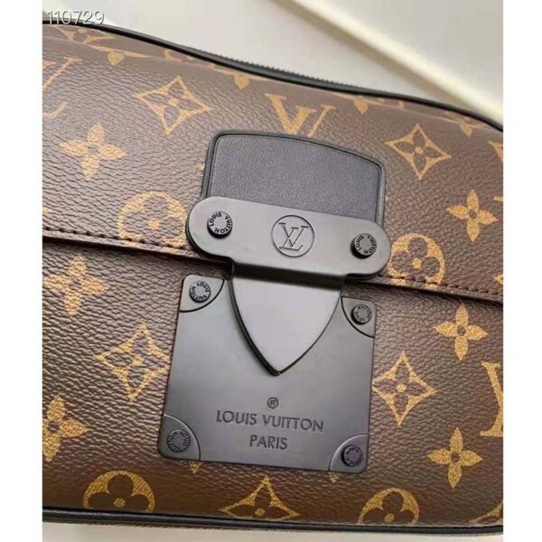 Louis Vuitton LV Unisex S Lock Messenger in Brown Monogram Macassar Coated Canvas (3)