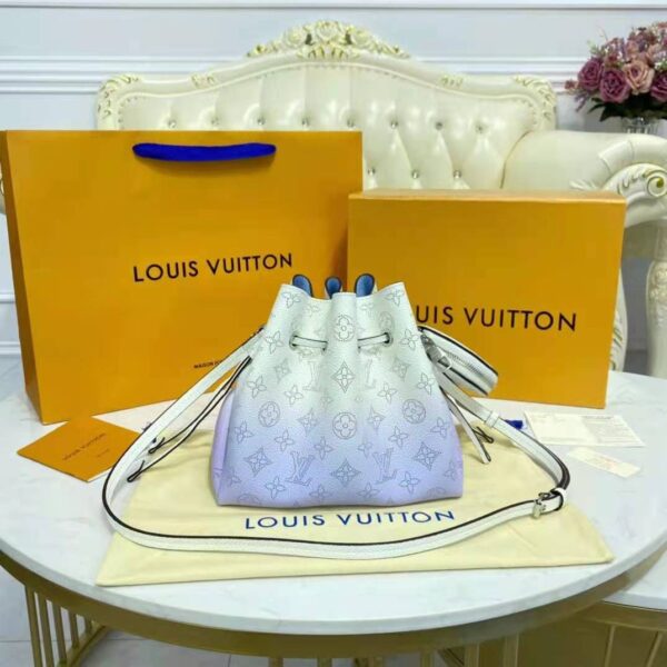 Louis Vuitton LV Women Bella Bucket Bag Gradient Blue Mahina Perforated Calf Leather (22)