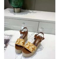 Louis Vuitton LV Women Boundary Wedge Sandal Cognac Brown Raffia Rope Sole Rubber Outsole